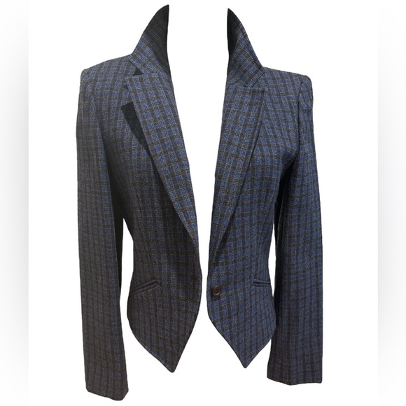 NWOT 70s MISS PENDLETON CLASSIC DARK BLUE & GRAY WOOL PLAID CROPPED BLAZER 8 - Picture 3 of 7